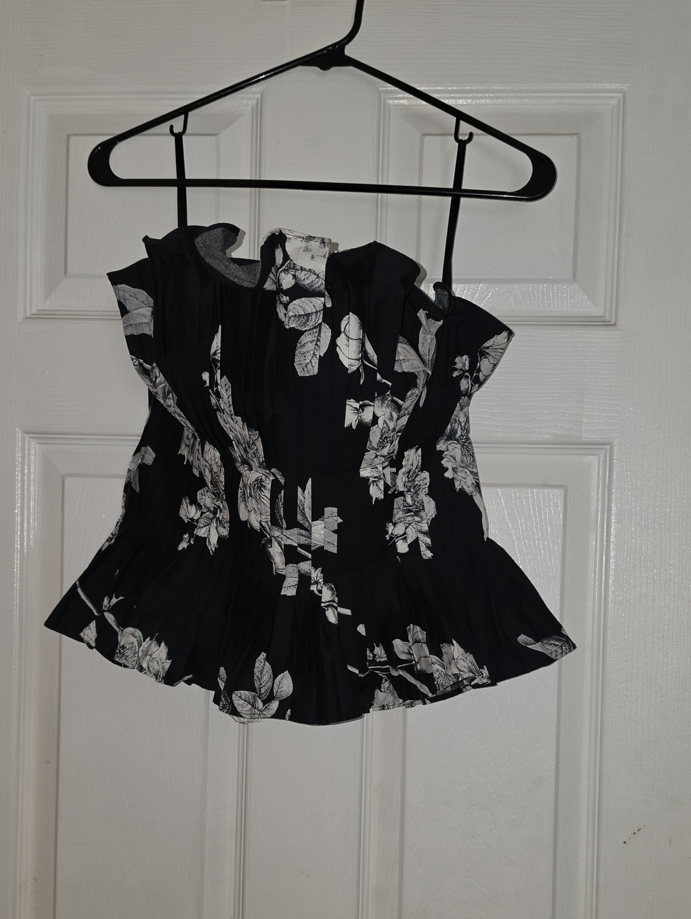White House Black Market Black Floral Off-Shoulder Camisole with Ruffle Hem